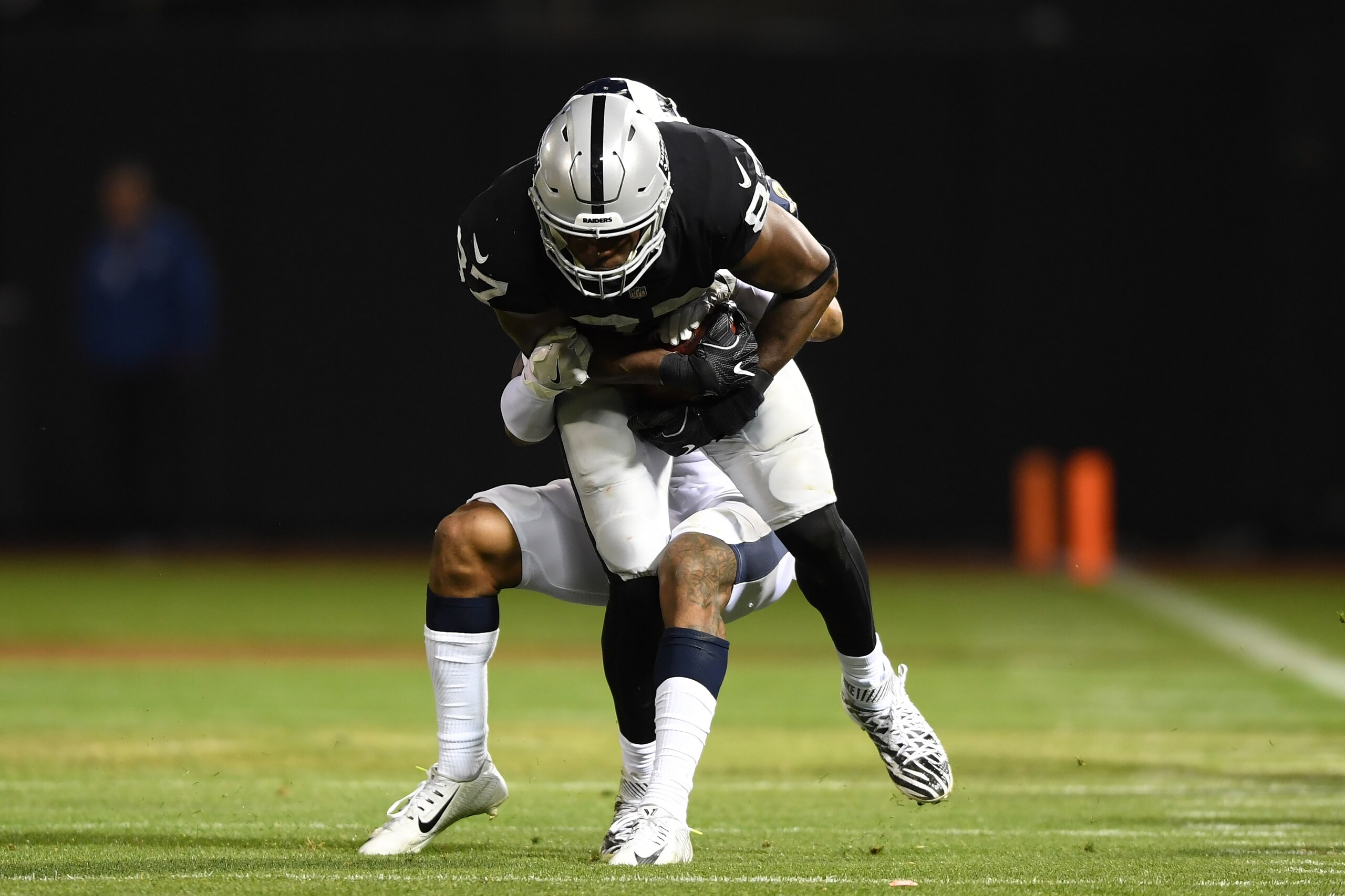 OAKLAND, CA - SEPTEMBER 10: Jared Cook #87 of the Oakland Raiders runs after a catch against the Los Angeles Rams during their NFL game at Oakland-Alameda County Coliseum on September 10, 2018 in Oakland, California. (Photo by Thearon W. Henderson/Getty OAKLAND, CA - SEPTEMBER 10: Jared Cook #87 of the Oakland Raiders runs after a catch against the Los Angeles Rams during their NFL game at Oakland-Alameda County Coliseum on September 10, 2018 in Oakland, California. (Photo by Thearon W. Henderson/Getty