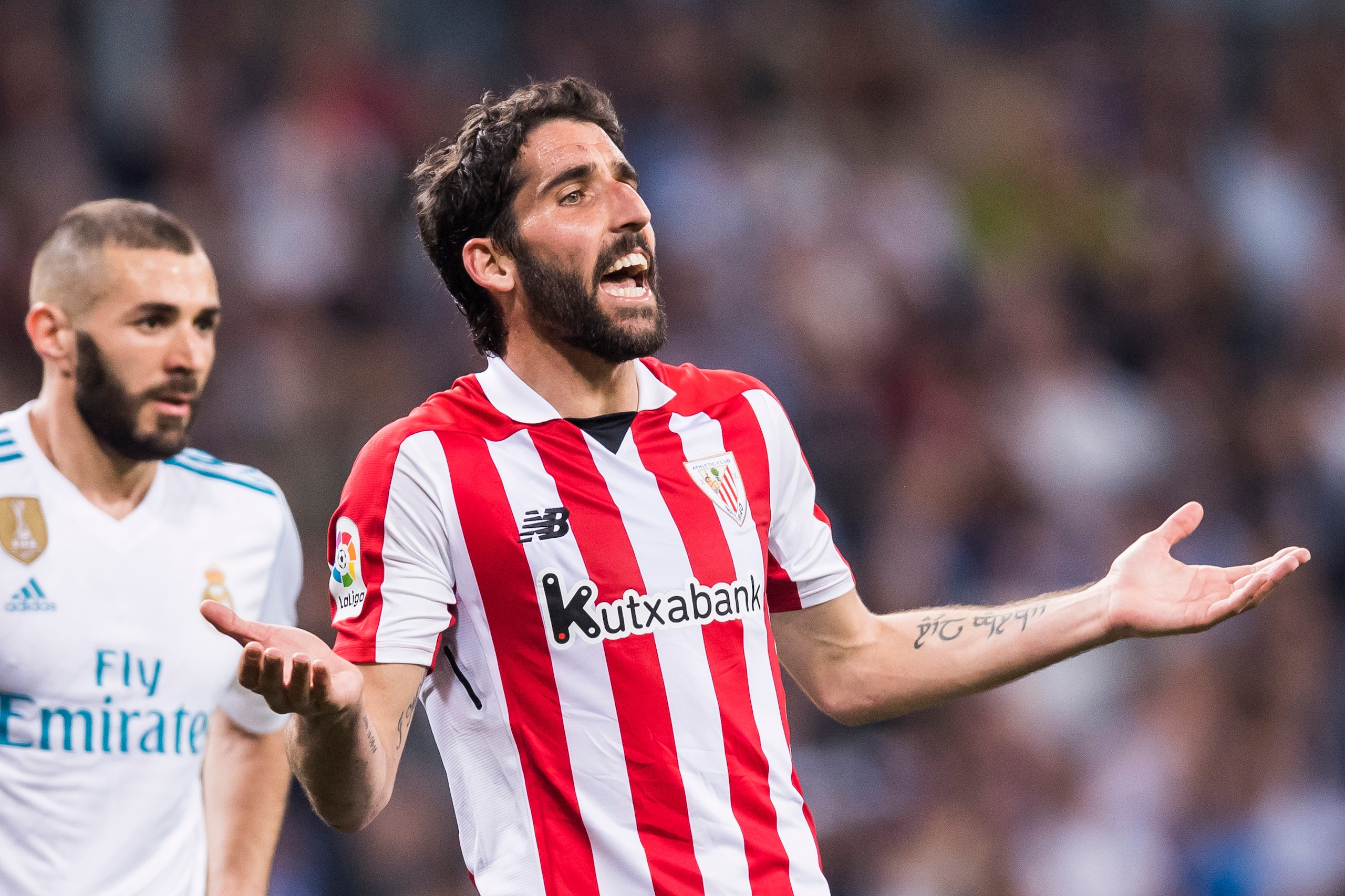 MADRID, SPAIN - APRIL 18: Raul Garcia Escudero of Athletic Club de Bilbao reacts during the La Liga match between Real Madrid and Athletic Club at Estadio Santiago Bernabeu on April 18, 2018 in Madrid, Spain. (Photo by Power Sport Images/Getty Images)