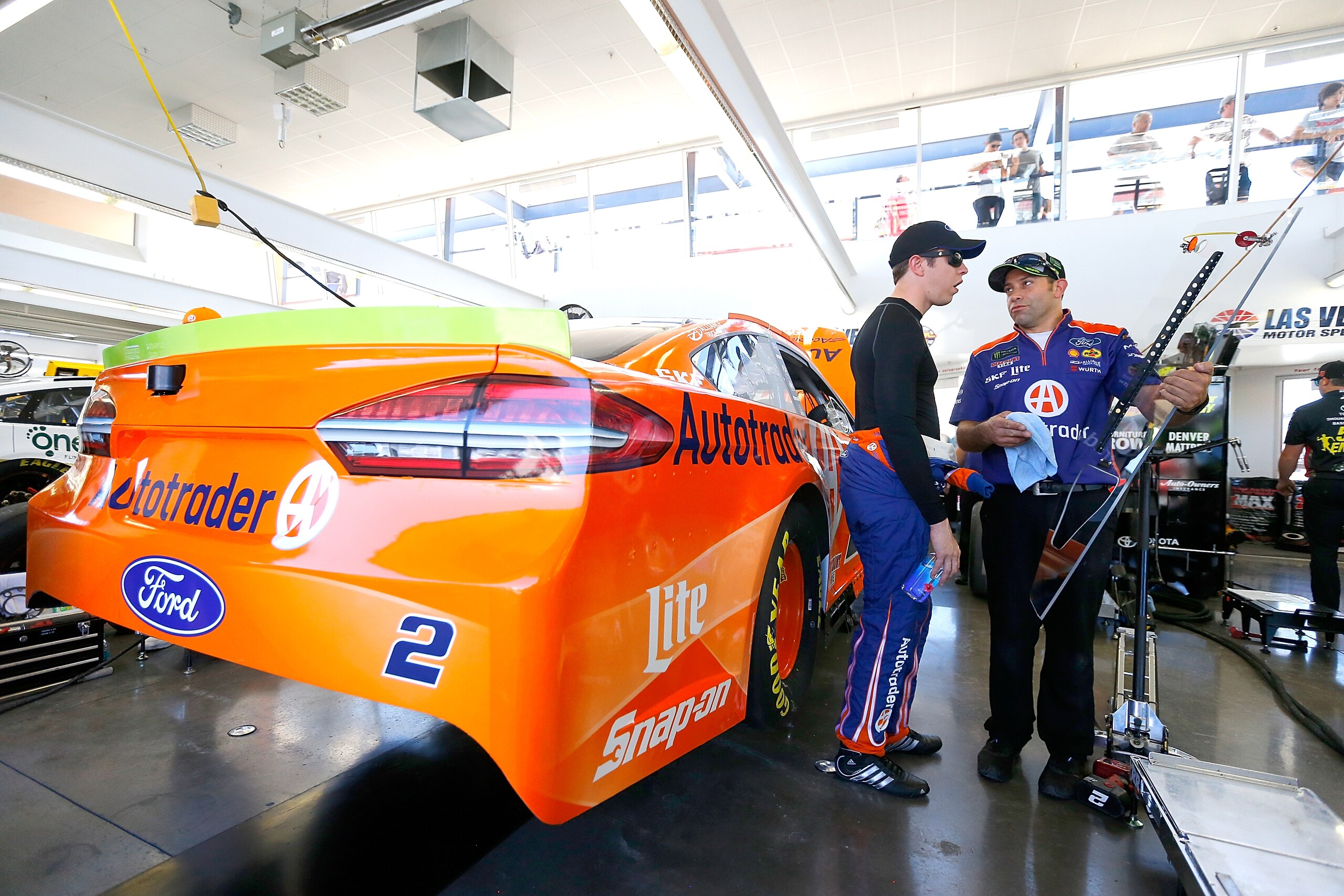 LAS VEGAS, NV - SEPTEMBER 14:  Brad Keselowski, driver of the (2) Autotrader Ford, in the garage during practice for the Monster Energy NASCAR Series South Point Hotel and Casino 400 at Las Vegas Motor Speedway on September 14, 2018 in Lfas Vegas, Nevada.