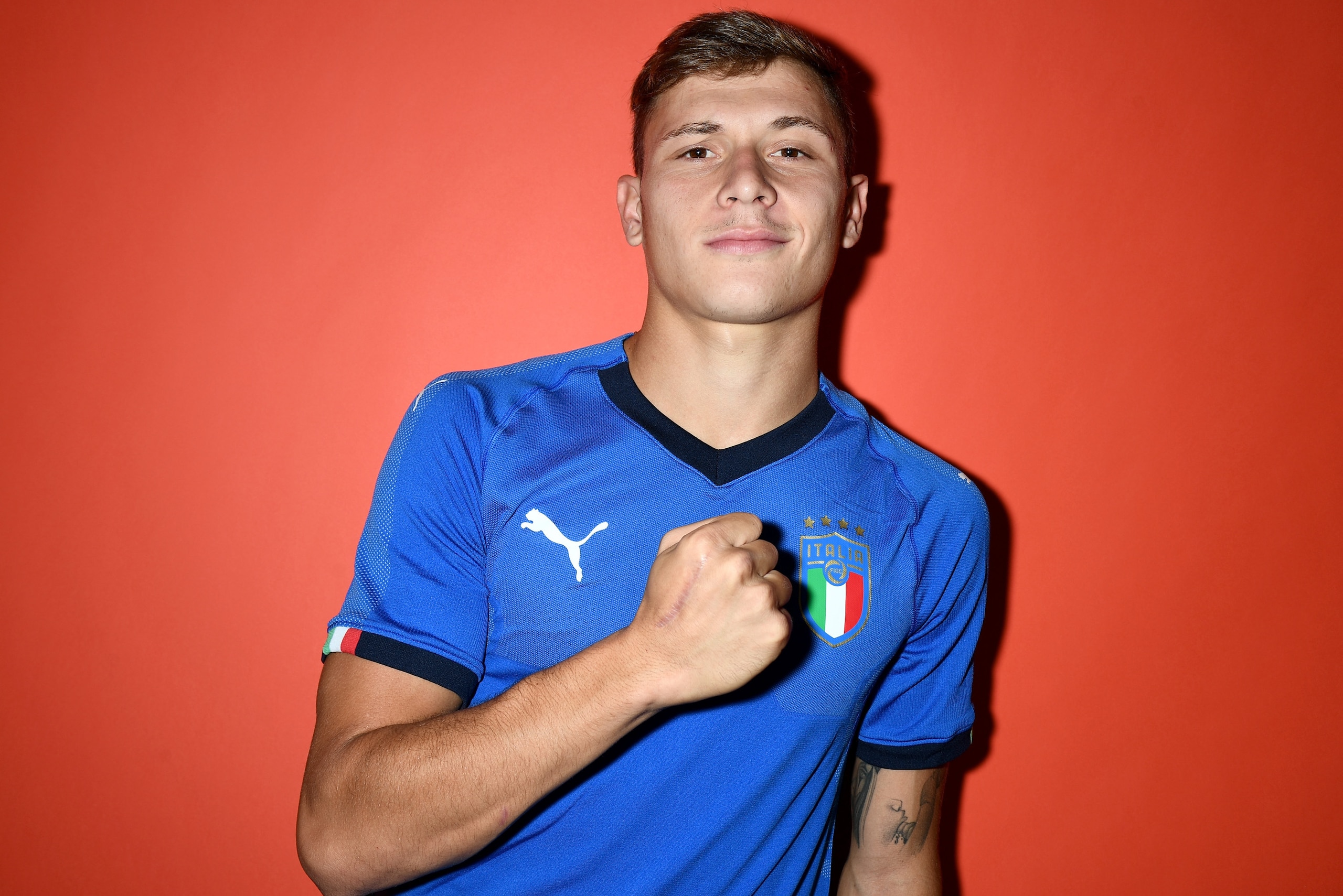FLORENCE, ITALY - SEPTEMBER 04:  Nicolo Barella of Italy poses during the official portrait session at Centro Tecnico Federale di Coverciano on September 4, 2018 in Florence, Italy.  (Photo by Claudio Villa/Getty Images)