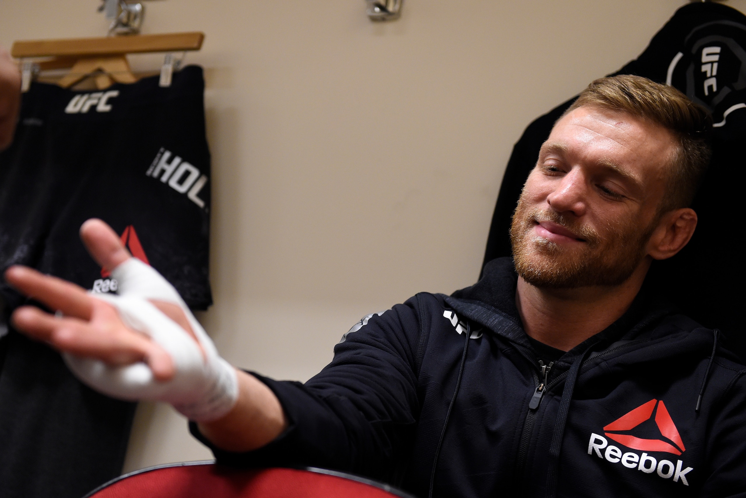 FRESNO, CA - DECEMBER 09:  Scott Holtzman gets his hands wrapped backstage during the UFC Fight Night event inside Save Mart Center on December 9, 2017 in Fresno, California. (Photo by Mike Roach/Zuffa LLC/Zuffa LLC via Getty Images)