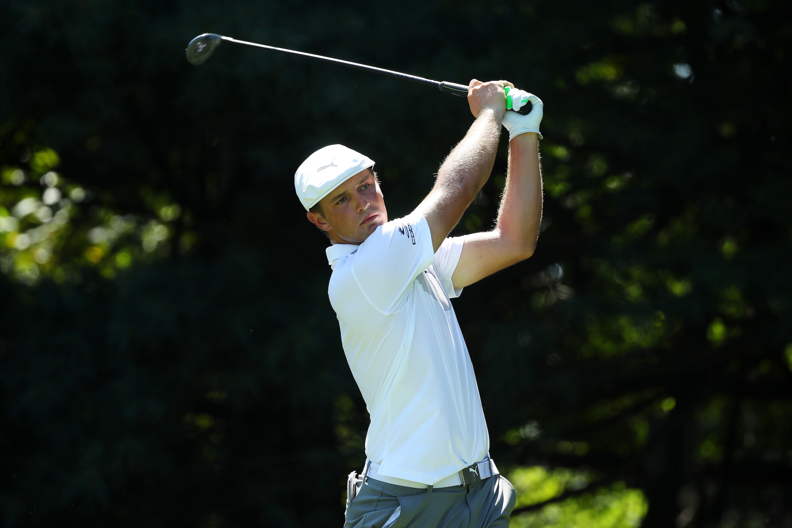 NEWTOWN SQUARE, PA - SEPTEMBER 06:  Bryson DeChambeau of the United States plays his shot from the 13th tee during the first round of the BMW Championship at Aronimink Golf Club on September 6, 2018 in Newtown Square, Pennsylvania.  (Photo by Gregory Sham