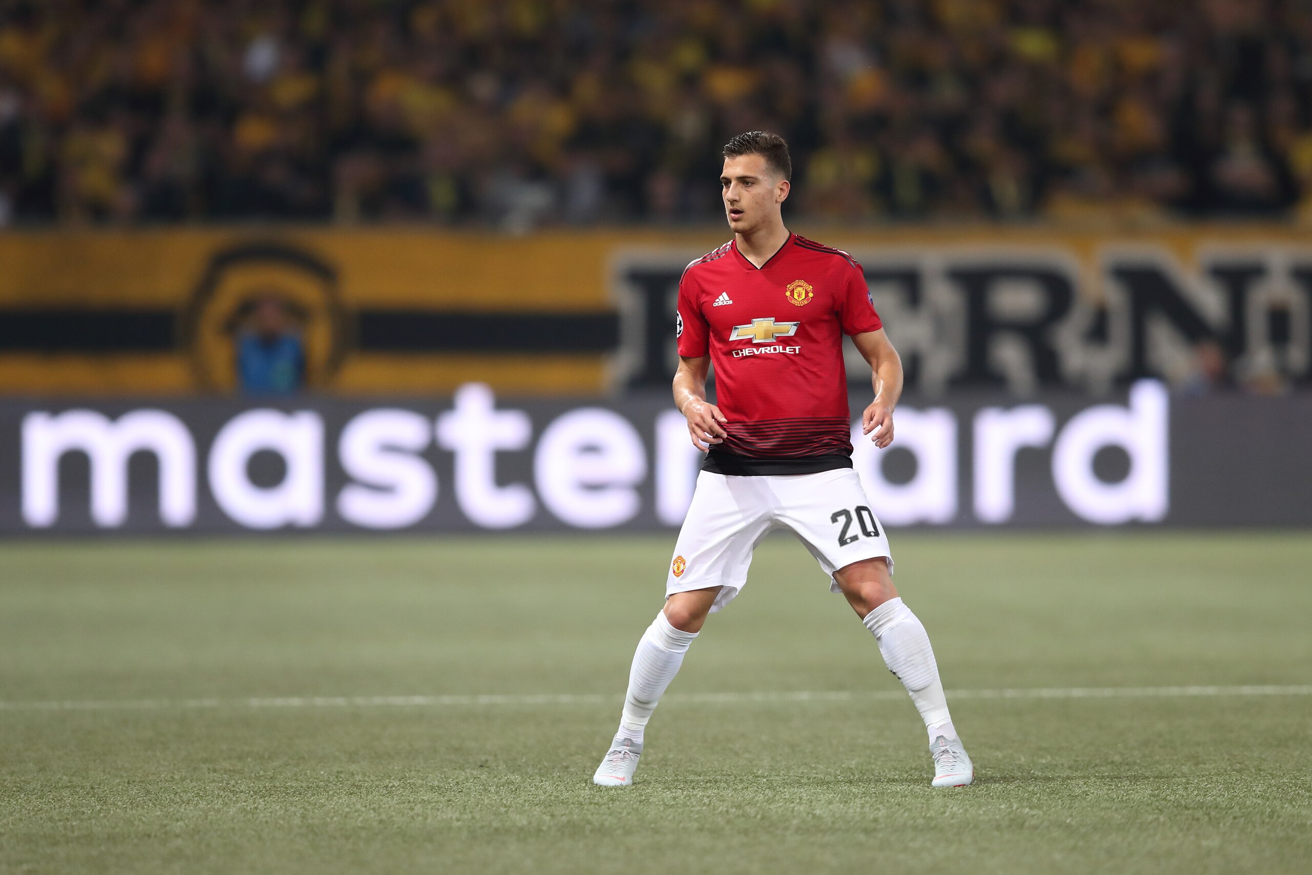 BERN, SWITZERLAND - SEPTEMBER 19: Diogo Dalot of Manchester United during the Group H match of the UEFA Champions League between BSC Young Boys and Manchester United at Stade de Suisse, Wankdorf on September 19, 2018 in Bern, Switzerland. (Photo by James 