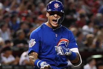 PHOENIX, AZ - SEPTEMBER 17:  Javier Baez #9 of the Chicago Cubs reacts after hitting a two run home run during the sixth inning against the Arizona Diamondbacks at Chase Field on September 17, 2018 in Phoenix, Arizona.  (Photo by Norm Hall/Getty Images)