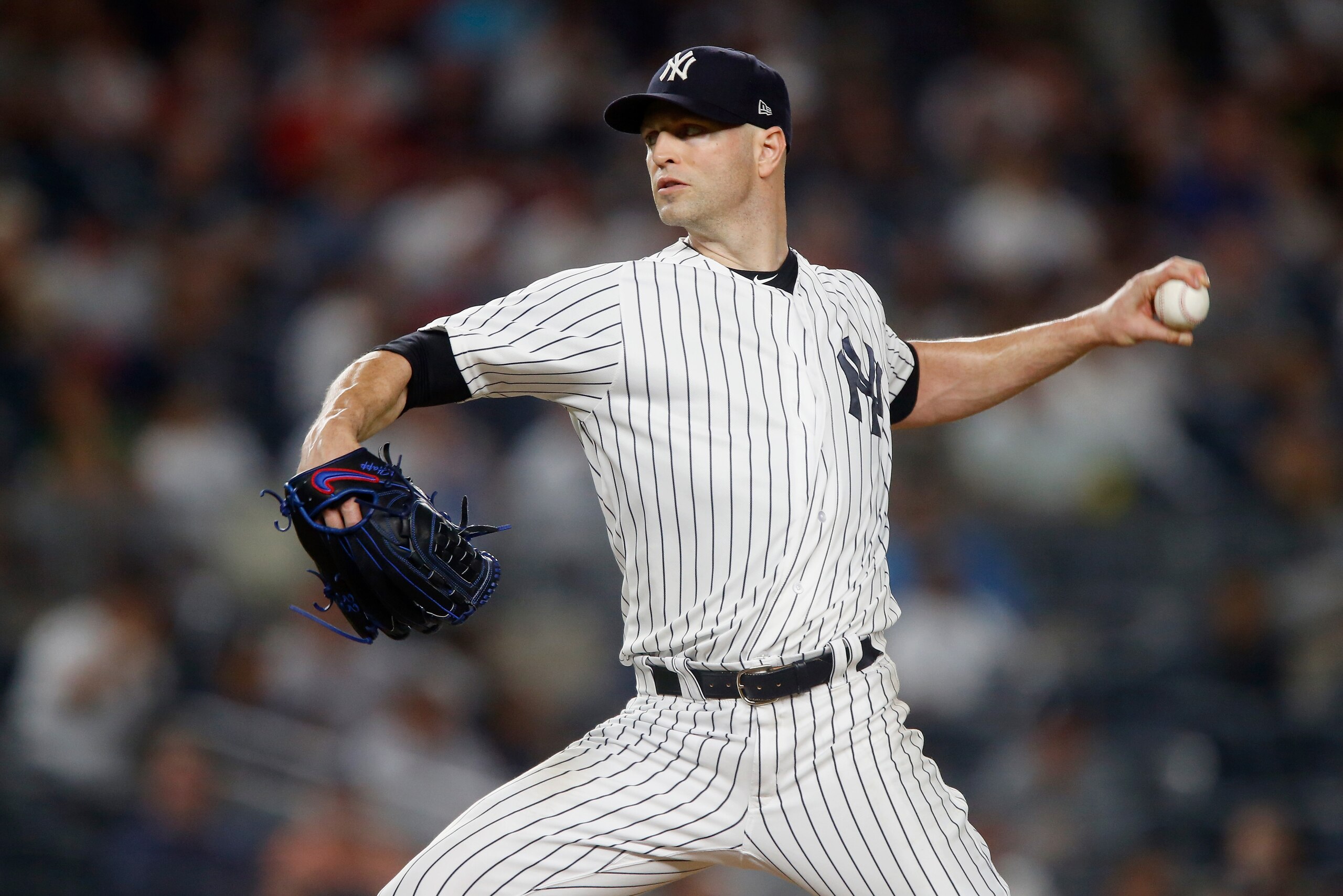 NEW YORK, NY - SEPTEMBER 18: J.A. Happ #34 of the New York Yankees in action against the Boston Red Sox at Yankee Stadium on September 18, 2018 in the Bronx borough of New York City. The Yankees defeated the Red Sox 3-2. (Photo by Jim McIsaac/Getty Imag NEW YORK, NY - SEPTEMBER 18: J.A. Happ #34 of the New York Yankees in action against the Boston Red Sox at Yankee Stadium on September 18, 2018 in the Bronx borough of New York City. The Yankees defeated the Red Sox 3-2. (Photo by Jim McIsaac/Getty Imag
