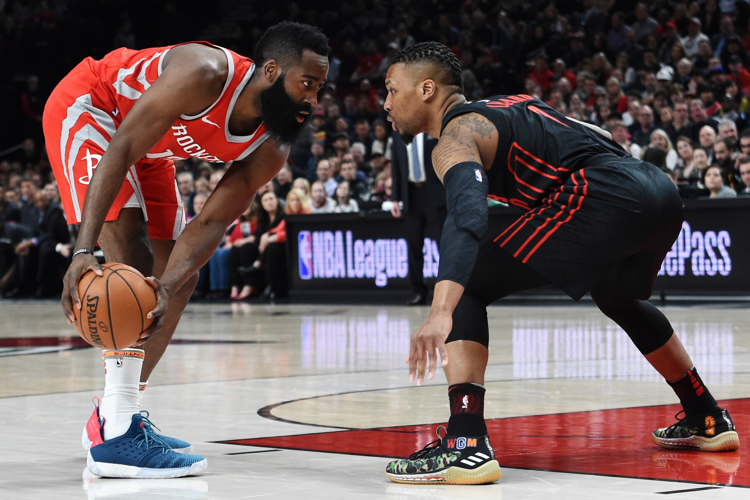 Lillard defending James Harden. Lillard defending James Harden.