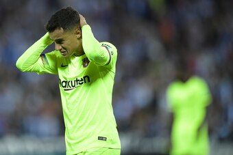 Barcelona's Brazilian midfielder Philippe Coutinho gestures during the Spanish league football match Club Deportivo Leganes SAD against FC Barcelona at the Estadio Municipal Butarque in Leganes on the outskirts of Madrid on September 26, 2018. (Photo by O
