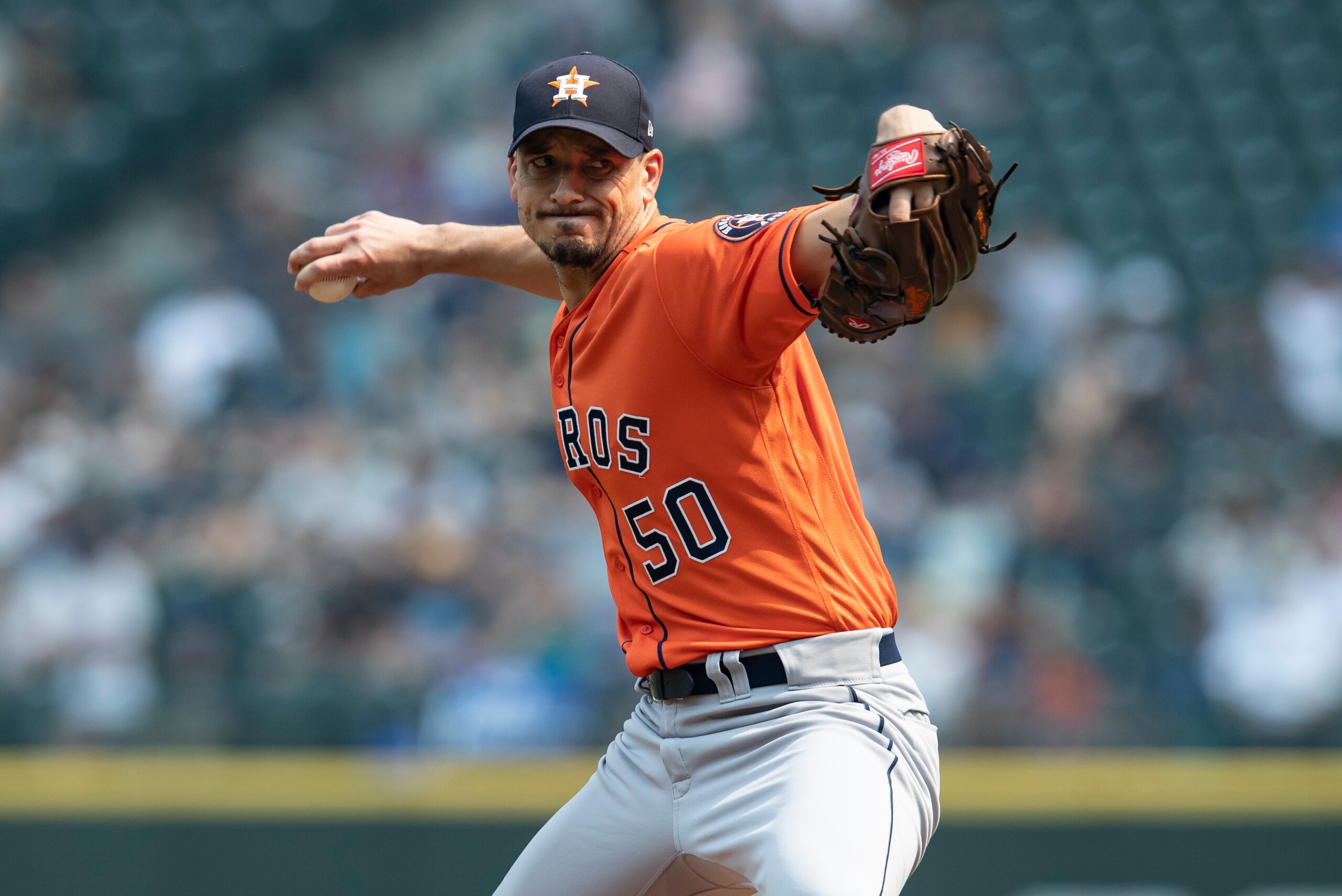 SEATTLE, WA - AUGUST 22: Starter Charlie Morton #50 of the Houston Astros delivers a pitch during a game against the Seattle Mariners at Safeco Field on August 22, 2018 in Seattle, Washington. The Astros won the game 10-7. (Photo by Stephen Brashear/Getty
