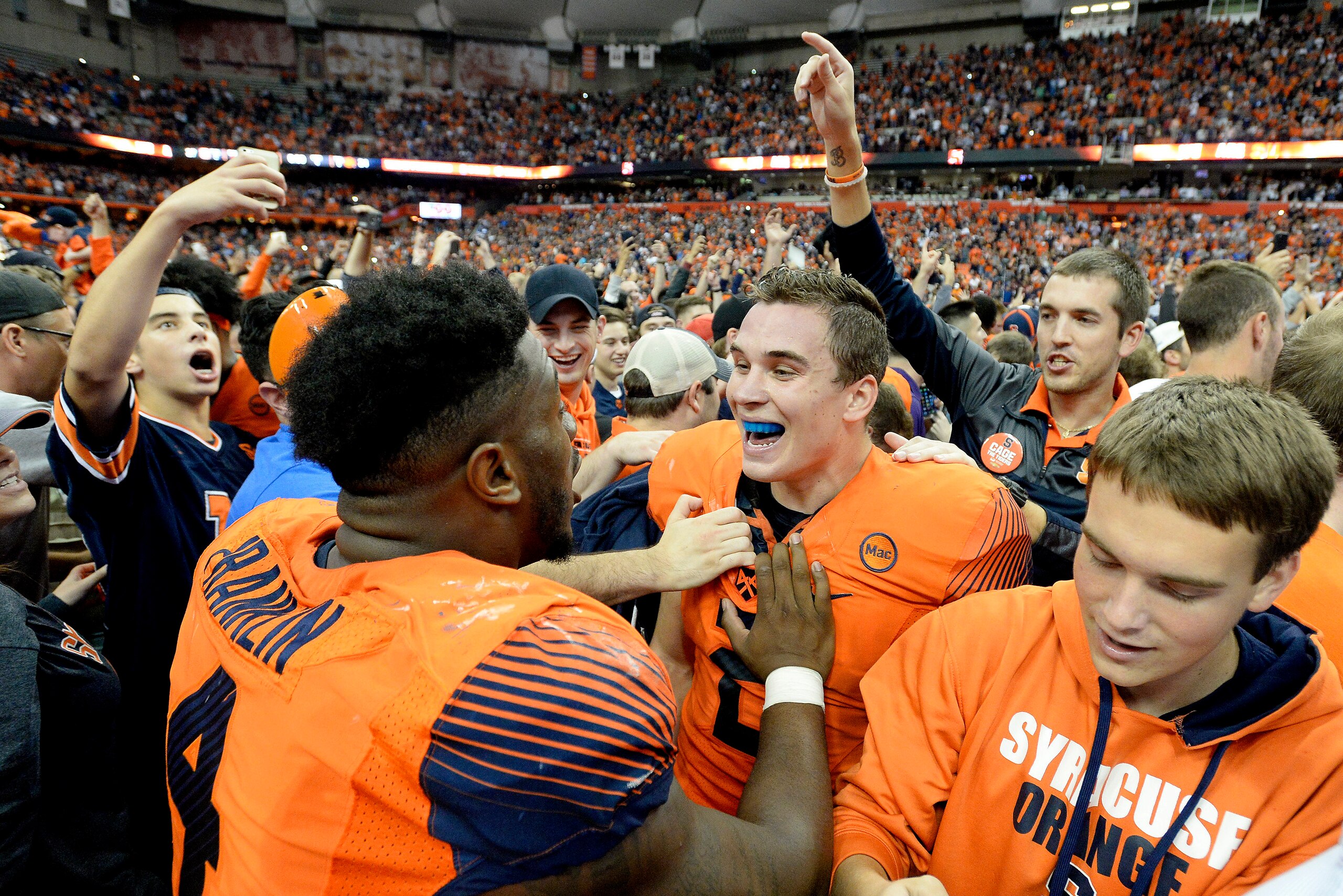 Syracuse celebrates after defeating Clemson last season.