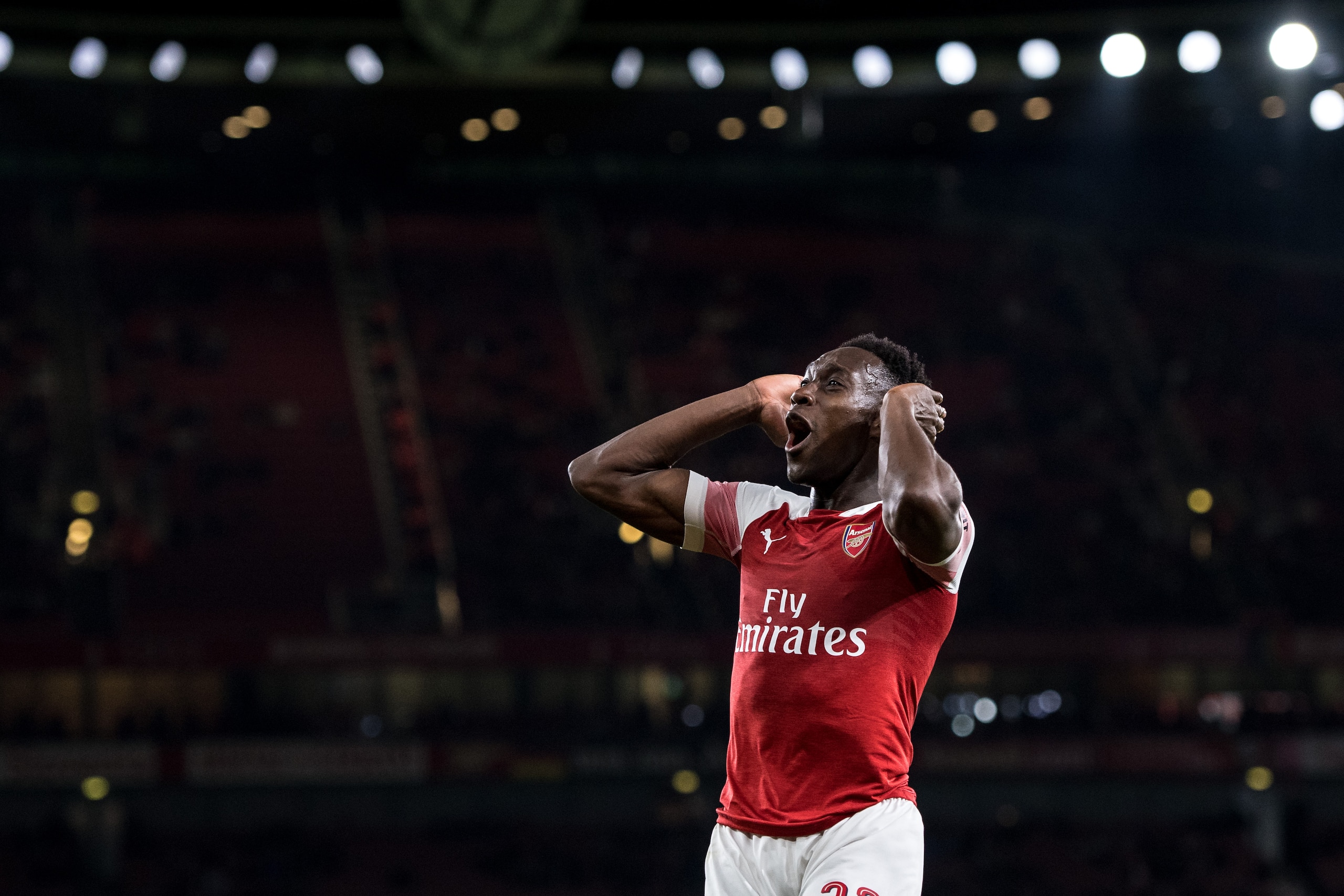LONDON, ENGLAND - SEPTEMBER 26: Danny Welbeck of Arsenal reacts during the Carabao Cup Third Round match between Arsenal and Brentford at Emirates Stadium on September 26, 2018 in London, England. (Photo by Sebastian Frej/MB Media/Getty Images)