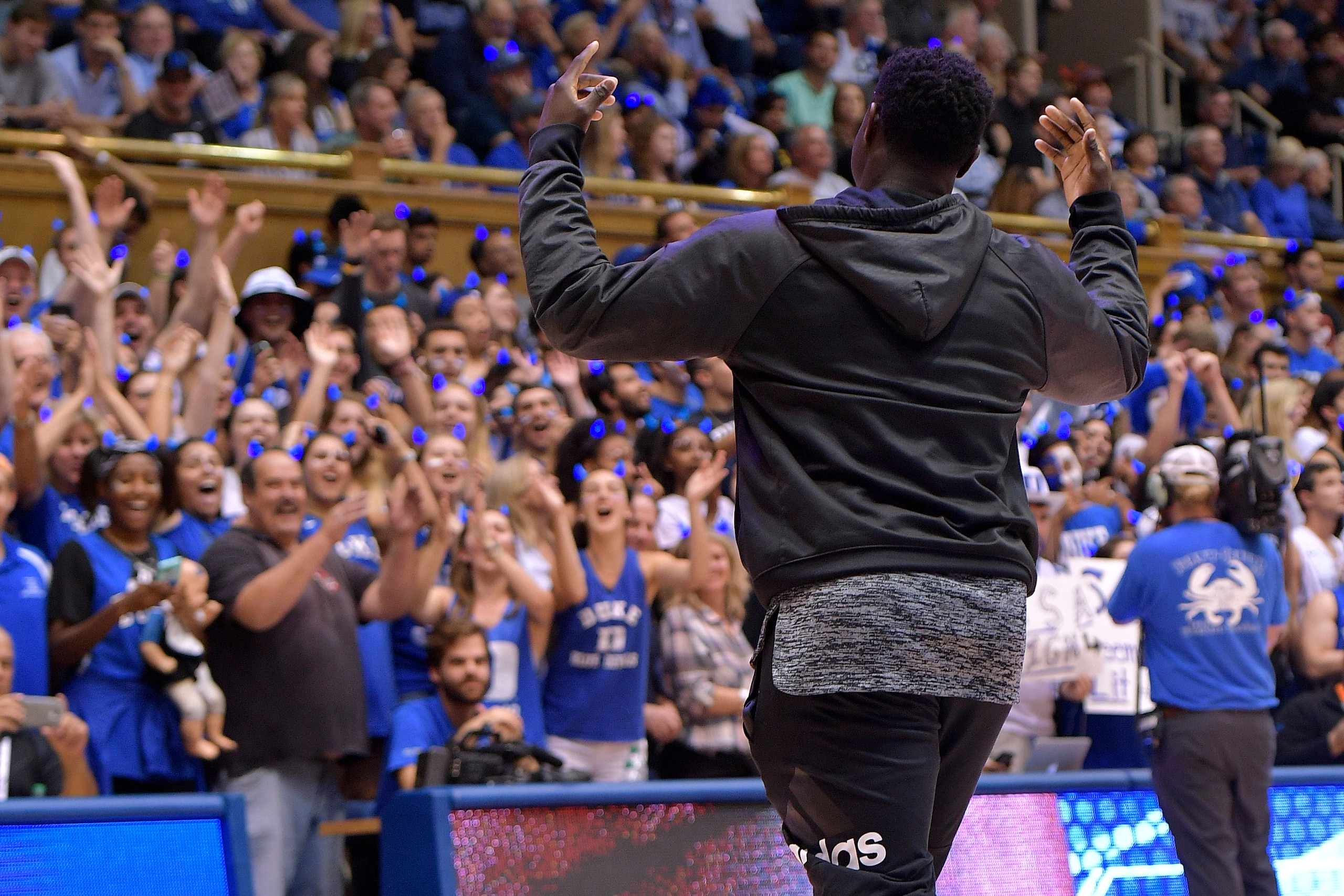 DURHAM, NC - OCTOBER 20: High school basketball player Zion Williamson (Spartanburg Day School - Spartanburg, SC) attends Duke Countdown To Craziness at Cameron Indoor Stadium on October 20, 2017 in Durham, North Carolina. (Photo by Lance King/Getty Image DURHAM, NC - OCTOBER 20: High school basketball player Zion Williamson (Spartanburg Day School - Spartanburg, SC) attends Duke Countdown To Craziness at Cameron Indoor Stadium on October 20, 2017 in Durham, North Carolina. (Photo by Lance King/Getty Image