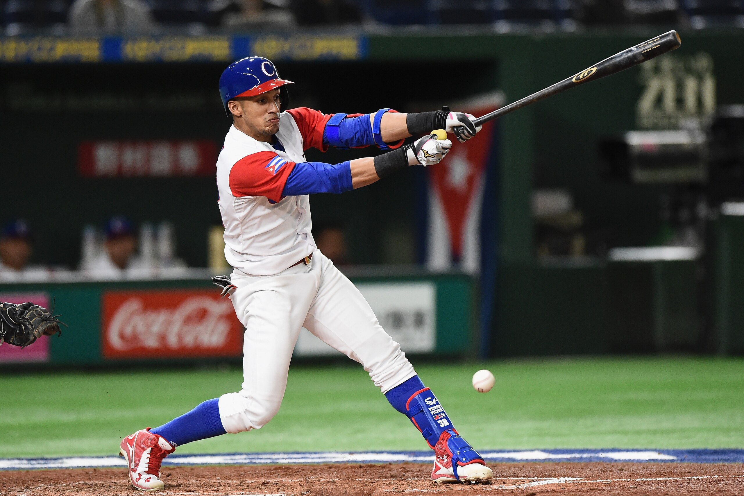 TOKYO, JAPAN - MARCH 15:  Outfielder Victor Mesa #32 of Cuba grounds out in the bottom of the third inning during the World Baseball Classic Pool E Game Five between Netherlands and Cuba at the Tokyo Dome on March 15, 2017 in Tokyo, Japan.  (Photo by Matt