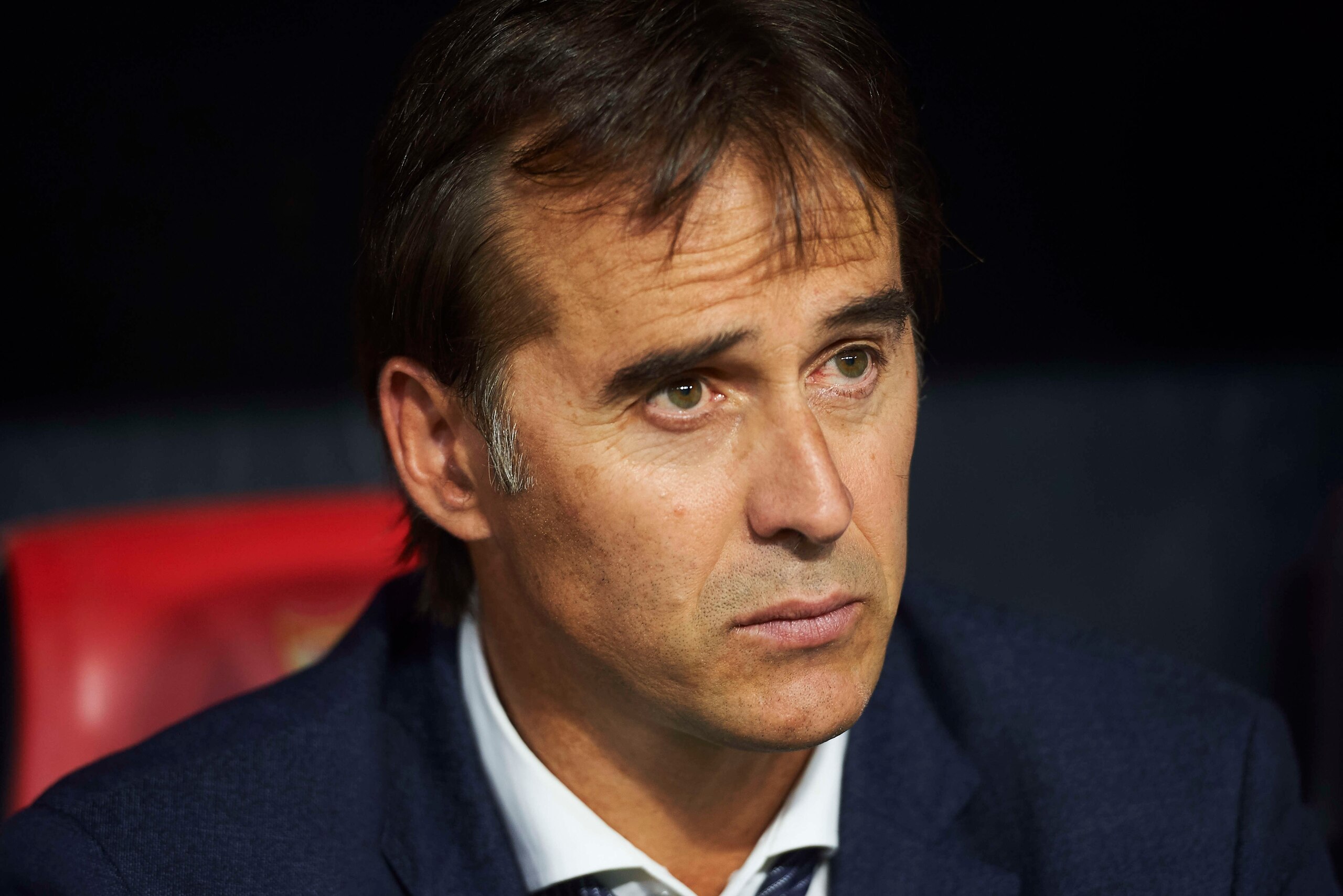 SEVILLE, SPAIN - SEPTEMBER 26:  Head coach Julen Lopetegui of Real Madrid looks on prior to the start the La Liga match between Sevilla FC and Real Madrid CF at Estadio Ramon Sanchez Pizjuan on September 26, 2018 in Seville, Spain.  (Photo by Aitor Alcald
