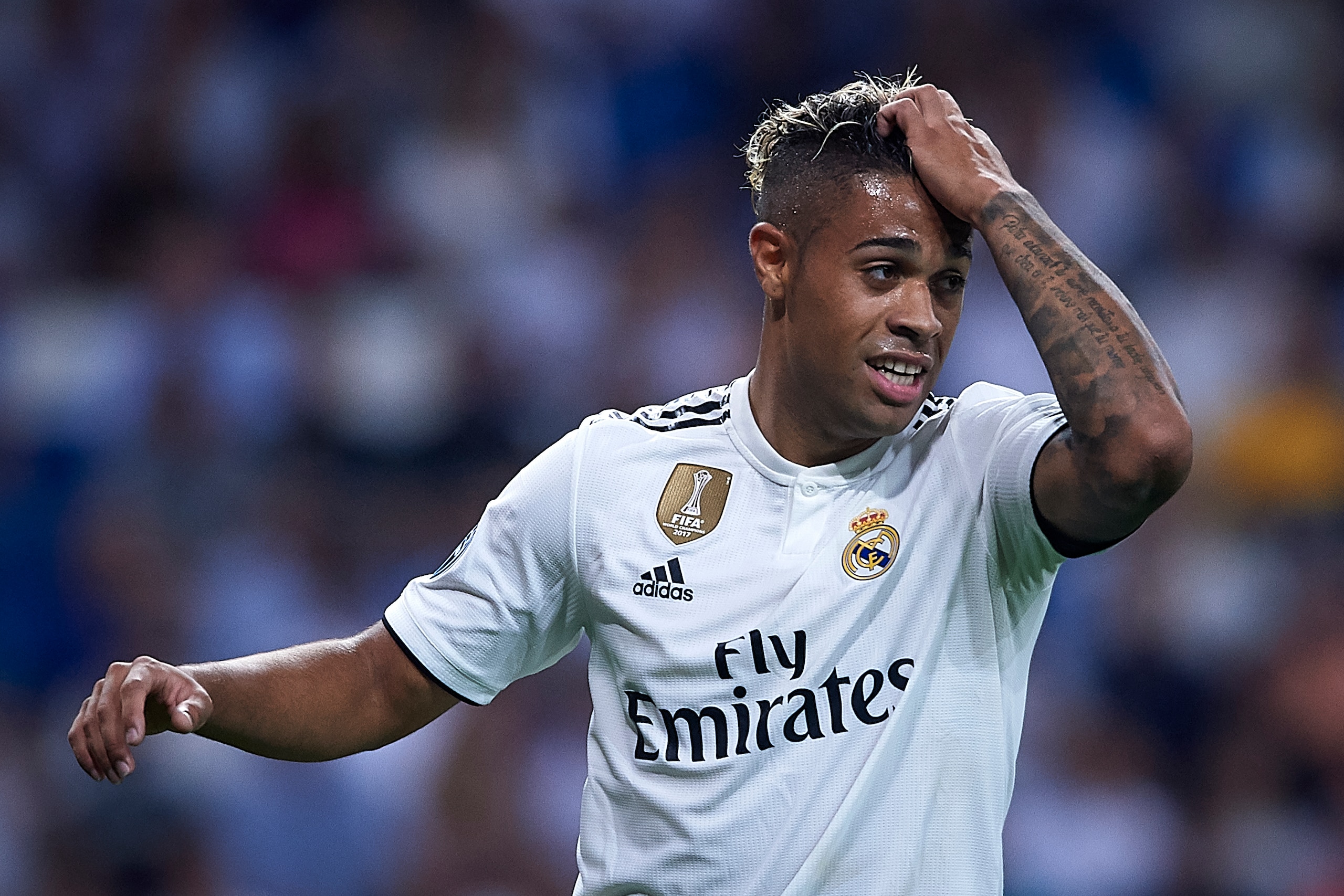 MADRID, SPAIN - SEPTEMBER 19:  Mariano Diaz of Real Madrid reacts during the Group G match of the UEFA Champions League between Real Madrid  and AS Roma at Bernabeu on September 19, 2018 in Madrid, Spain. (Photo by Quality Sport Images/Getty Images)