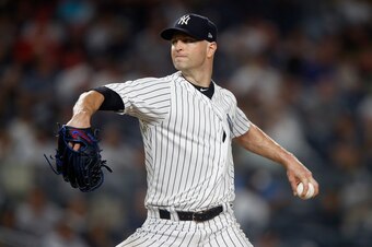 NEW YORK, NY - SEPTEMBER 18:  J.A. Happ #34 of the New York Yankees in action against the Boston Red Sox at Yankee Stadium on September 18, 2018 in the Bronx borough of New York City. The Yankees defeated the Red Sox 3-2.  (Photo by Jim McIsaac/Getty Imag