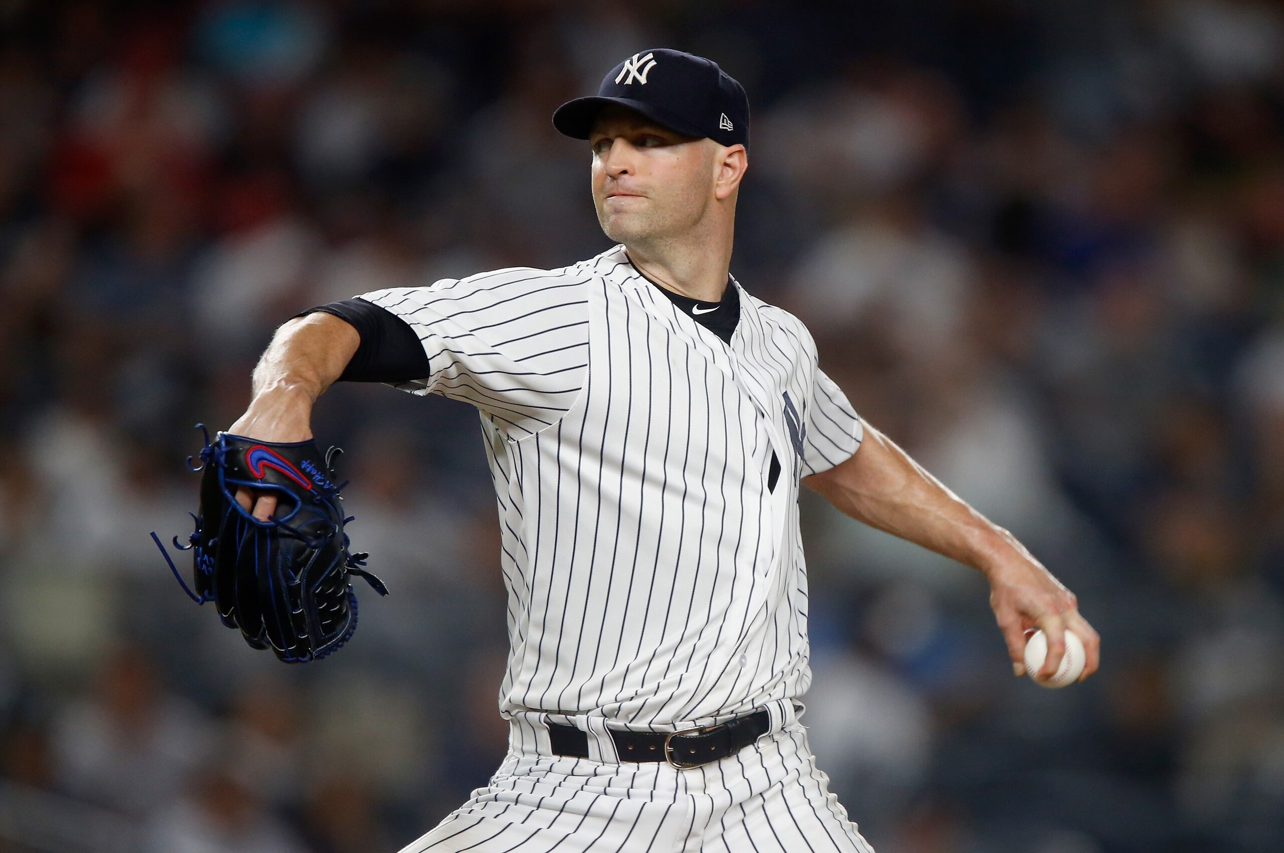 NEW YORK, NY - SEPTEMBER 18:  J.A. Happ #34 of the New York Yankees in action against the Boston Red Sox at Yankee Stadium on September 18, 2018 in the Bronx borough of New York City. The Yankees defeated the Red Sox 3-2.  (Photo by Jim McIsaac/Getty Imag