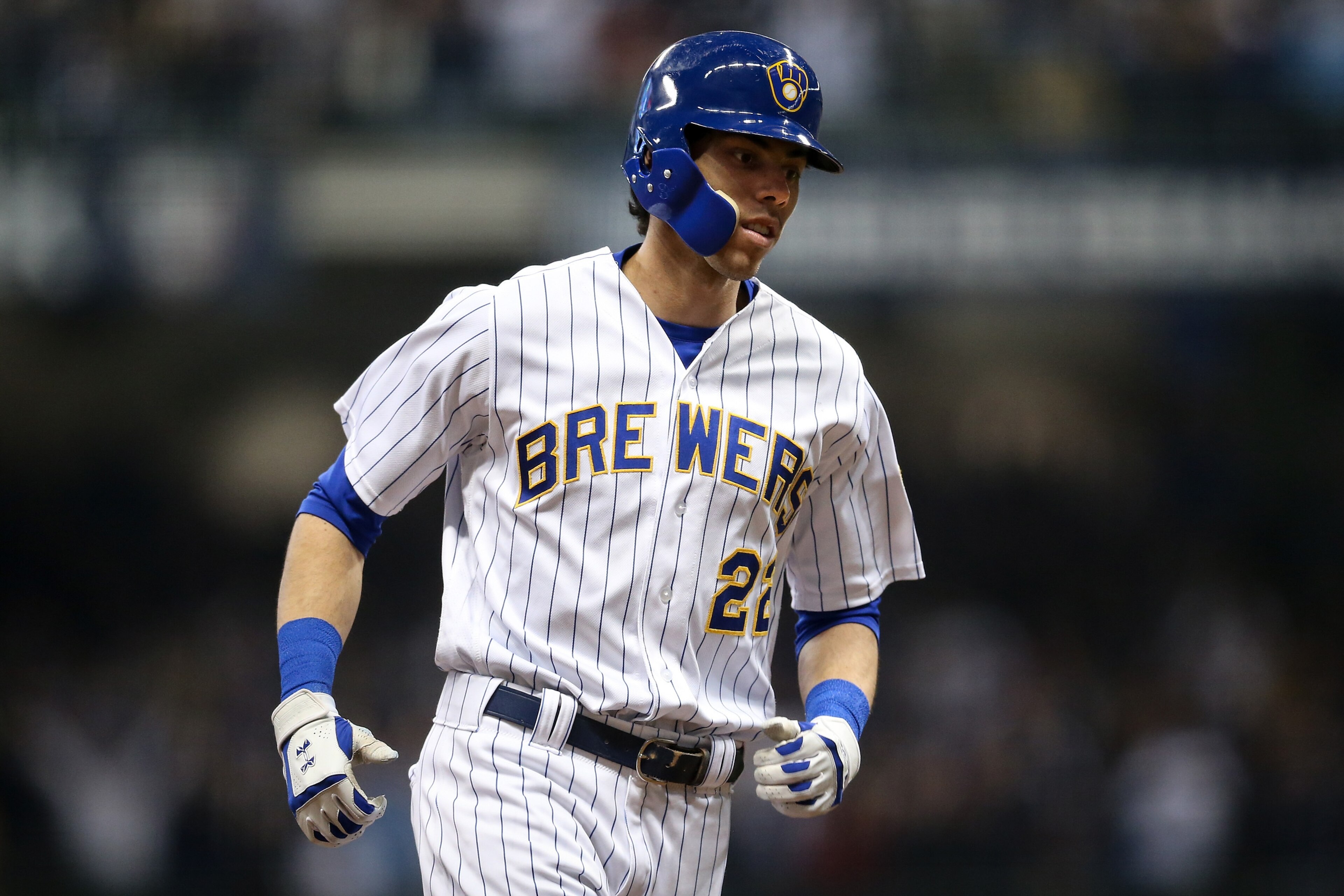 MILWAUKEE, WI - SEPTEMBER 29: Christian Yelich #22 of the Milwaukee Brewers rounds the bases after hitting a home run in the seventh inning against the Detroit Tigers at Miller Park on September 29, 2018 in Milwaukee, Wisconsin. (Photo by Dylan Buell/Ge MILWAUKEE, WI - SEPTEMBER 29: Christian Yelich #22 of the Milwaukee Brewers rounds the bases after hitting a home run in the seventh inning against the Detroit Tigers at Miller Park on September 29, 2018 in Milwaukee, Wisconsin. (Photo by Dylan Buell/Ge