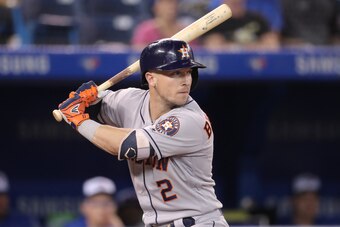 TORONTO, ON - SEPTEMBER 25: Alex Bregman #2 of the Houston Astros bats in the ninth inning during MLB game action against the Toronto Blue Jays at Rogers Centre on September 25, 2018 in Toronto, Canada. (Photo by Tom Szczerbowski/Getty Images)