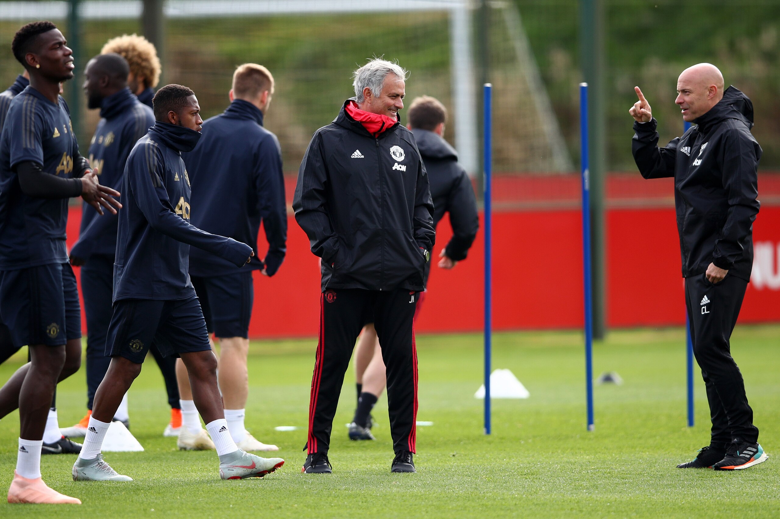 MANCHESTER, ENGLAND - OCTOBER 01:  Jose Mourinho, Manager of Manchester United reacts during a training session ahead of their Group H match against Valencia in UEFA Champions League at Aon Training Complex on October 1, 2018 in Manchester, England.  (Pho