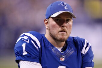 INDIANAPOLIS, IN - NOVEMBER 24: Pat McAfee #1 of the Indianapolis Colts looks on against the Pittsburgh Steelers during the game at Lucas Oil Stadium on November 24, 2016 in Indianapolis, Indiana. The Steelers defeated the Colts 28-7. (Photo by Joe Robbin
