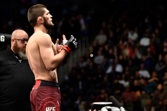 LAS VEGAS, NV - DECEMBER 30:  Khabib Nurmagomedov of Russia prepares to face Edson Barboza in their lightweight bout during the UFC 219 event inside T-Mobile Arena on December 30, 2017 in Las Vegas, Nevada. (Photo by Brandon Magnus/Zuffa LLC/Zuffa LLC via