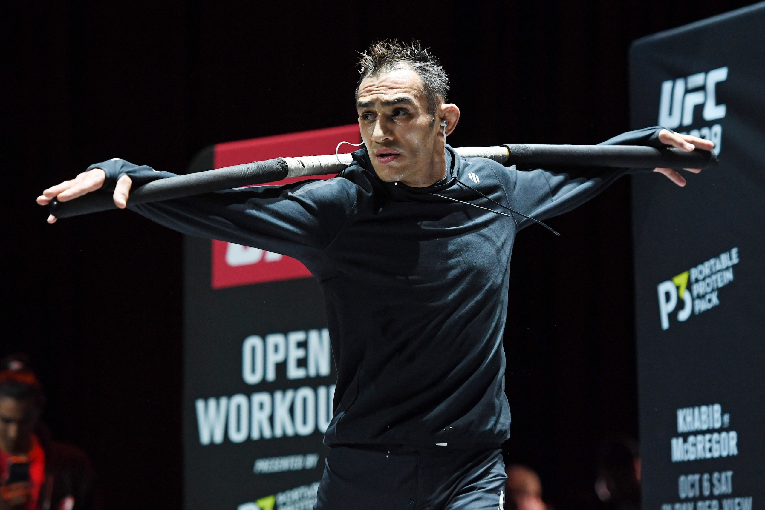 LAS VEGAS, NV - OCTOBER 03:  Tony Ferguson attends an open workout for UFC 229 at Park Theater at Park MGM on October 03, 2018 in Las Vegas, Nevada. Ferguson will fight Anthony Pettis in a lightweight bout at UFC 229 on October 6 at T-Mobile Arena in Las 