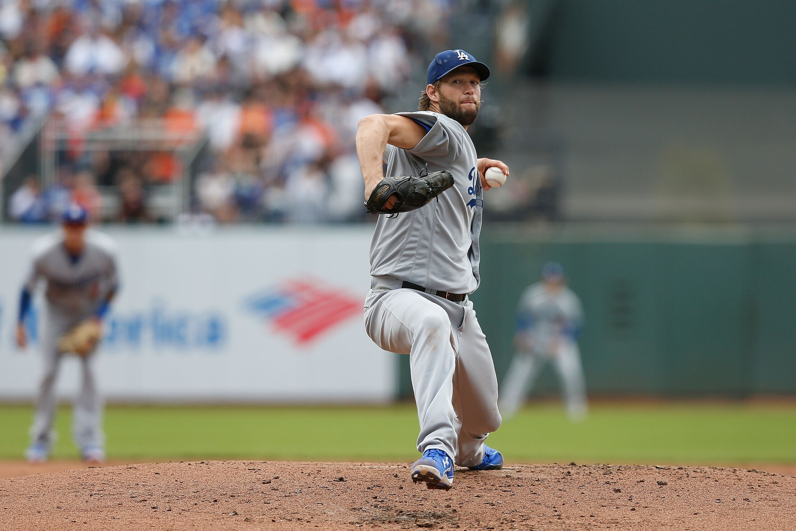 SAN FRANCISCO, CA - SEPTEMBER 29: Clayton Kershaw #22 of the Los Angeles Dodgers pitches in the bottom of the second inning against the San Francisco Giants at AT&T Park on September 29, 2018 in San Francisco, California. (Photo by Lachlan Cunningham/Gett