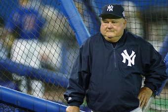 TORONTO - MARCH 31:  Bench coach Don Zimmer #54 of the New York Yankees watches the game against the Toronto Blue Jays at SkyDome on March 31, 2003 in Toronto, Canada.  The Yankees defeated the Blue Jays 8-4. (Photo by Rick Stewart/Getty Images)