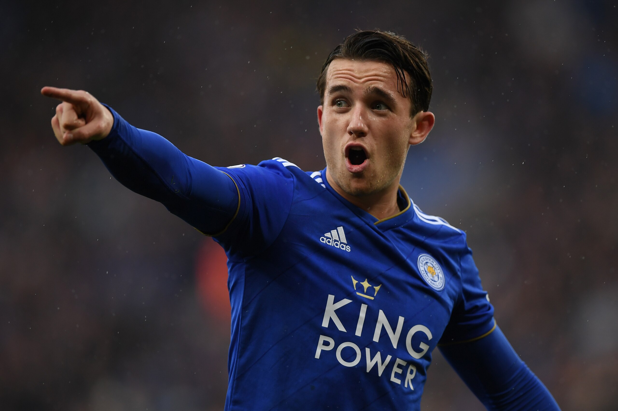 LEICESTER, ENGLAND - OCTOBER 06:  Ben Chilwell of Leicester City gestures during the Premier League match between Leicester City and Everton FC at The King Power Stadium on October 06, 2018 in Leicester, United Kingdom. (Photo by Shaun Botterill/Getty Ima
