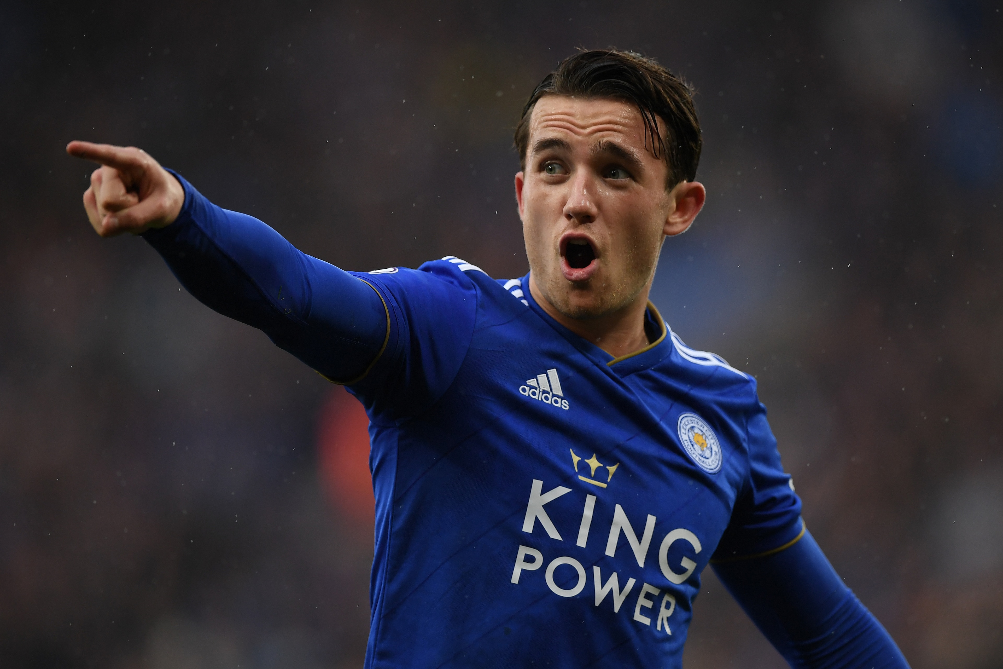 LEICESTER, ENGLAND - OCTOBER 06:  Ben Chilwell of Leicester City gestures during the Premier League match between Leicester City and Everton FC at The King Power Stadium on October 06, 2018 in Leicester, United Kingdom. (Photo by Shaun Botterill/Getty Ima