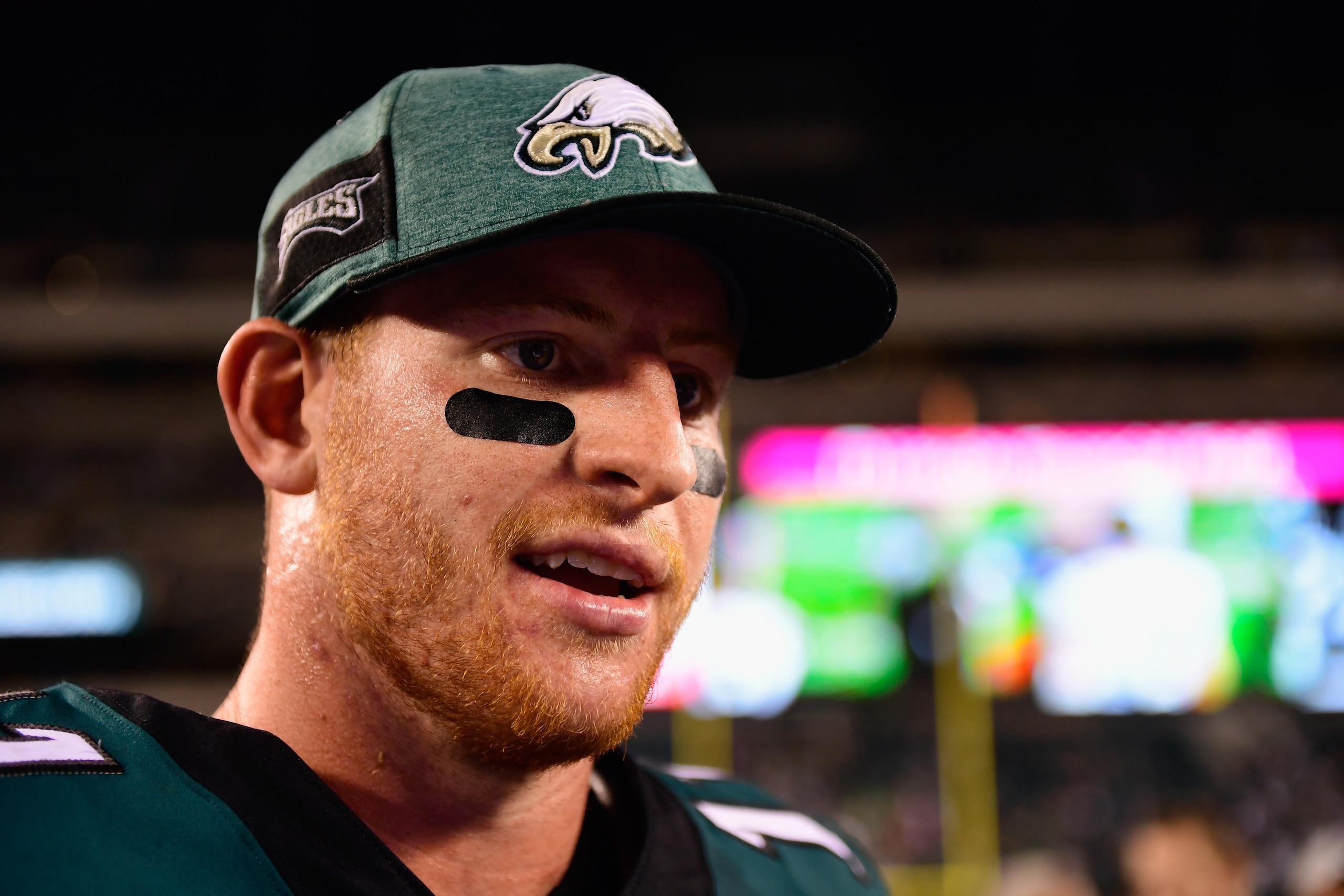 PHILADELPHIA, PA - OCTOBER 07:  Quarterback Carson Wentz #11 of the Philadelphia Eagles looks on after their 21-23 loss to the Minnesota Vikings during the fourth quarter at Lincoln Financial Field on October 7, 2018 in Philadelphia, Pennsylvania.  (Photo