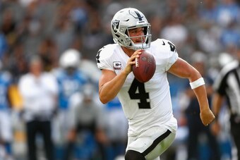 CARSON, CA - OCTOBER 07: Derek Carr #4 of the Oakland Raiders runs out of the pocket during the second half of a game against the Los Angeles Chargers at StubHub Center on October 7, 2018 in Carson, California. (Photo by Sean M. Haffey/Getty Images) CARSON, CA - OCTOBER 07: Derek Carr #4 of the Oakland Raiders runs out of the pocket during the second half of a game against the Los Angeles Chargers at StubHub Center on October 7, 2018 in Carson, California. (Photo by Sean M. Haffey/Getty Images)