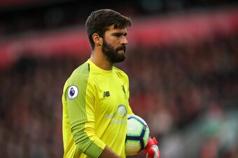 LIVERPOOL, ENGLAND - OCTOBER 07: Alisson Becker of Liverpool during the Premier League match between Liverpool FC and Manchester City at Anfield on October 7, 2018 in Liverpool, United Kingdom. (Photo by Robbie Jay Barratt - AMA/Getty Images)