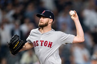 NEW YORK, NY - OCTOBER 9: Chris Sale #41 of the Boston Red Sox delivers during the eighth inning of game four of the American League Division Series against the New York Yankees on October 9, 2018 at Yankee Stadium in the Bronx borough of New York City. (