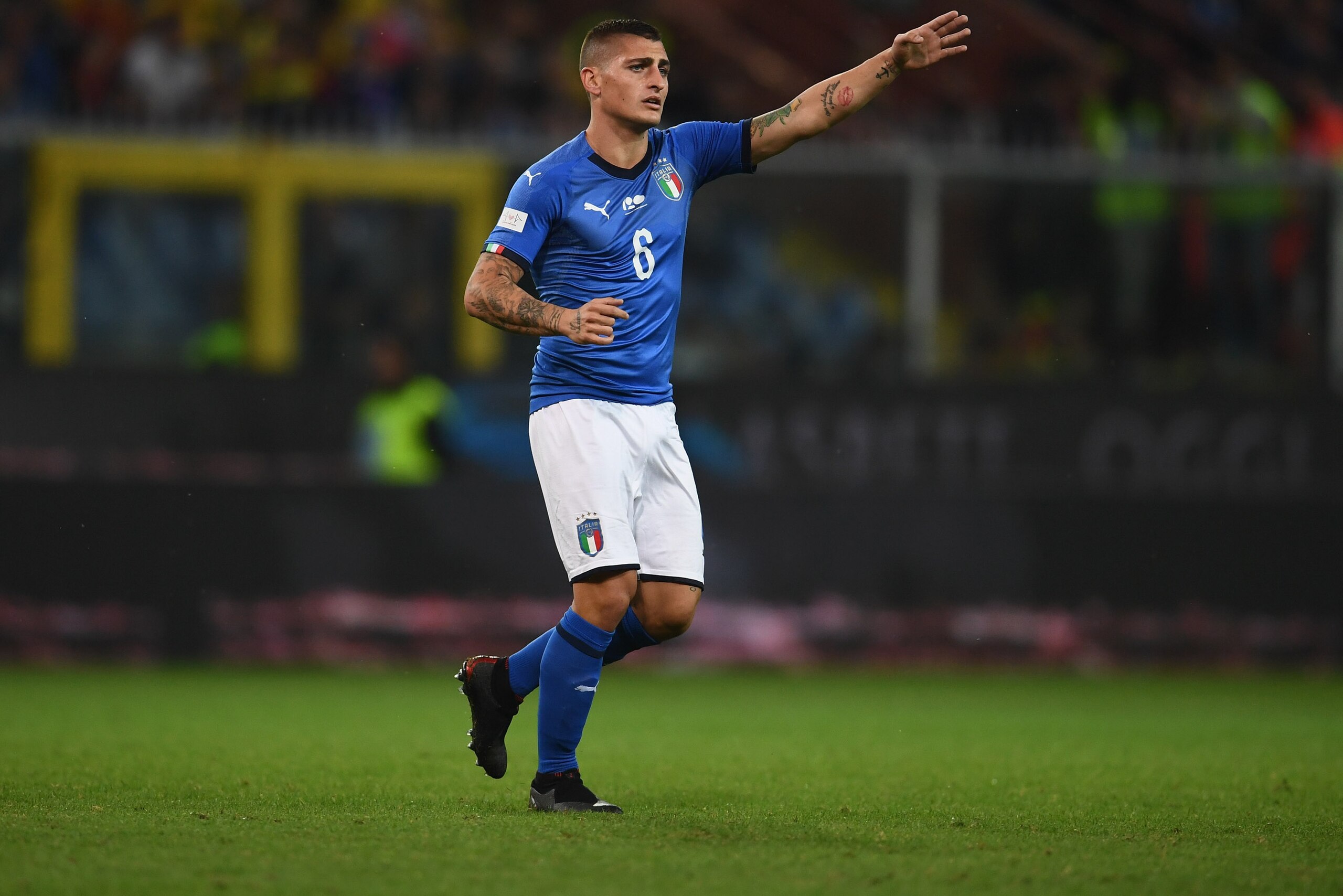 GENOA, ITALY - OCTOBER 10:  Marco Verratti  of Italy in action during the International Friendly match between Italy and Ukraine on October 10, 2018 in Genoa, Italy.  (Photo by Claudio Villa/Getty Images)