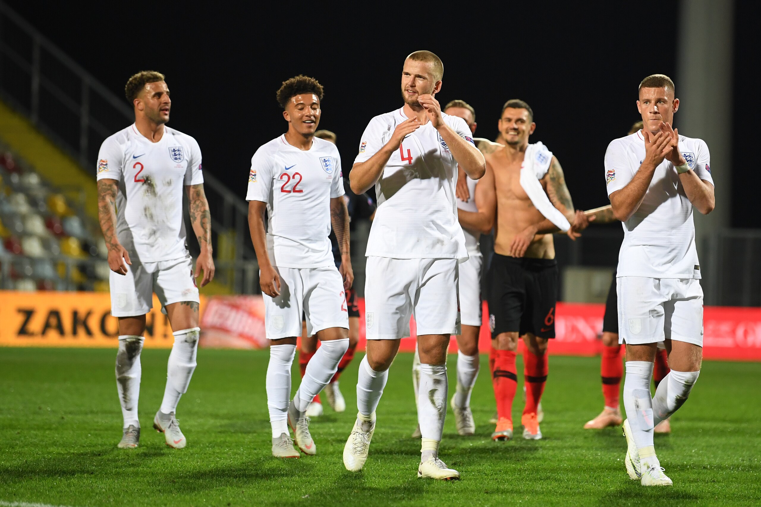 RIJEKA, CROATIA - OCTOBER 12: Kyle Walker, Jadon Sancho, Eric Dier and Ross Barkley of England look on after the UEFA Nations League A group four match between Croatia and England at on October 12, 2018 in Rijeka, Croatia. (Photo by Michael Regan/Getty RIJEKA, CROATIA - OCTOBER 12: Kyle Walker, Jadon Sancho, Eric Dier and Ross Barkley of England look on after the UEFA Nations League A group four match between Croatia and England at on October 12, 2018 in Rijeka, Croatia. (Photo by Michael Regan/Getty