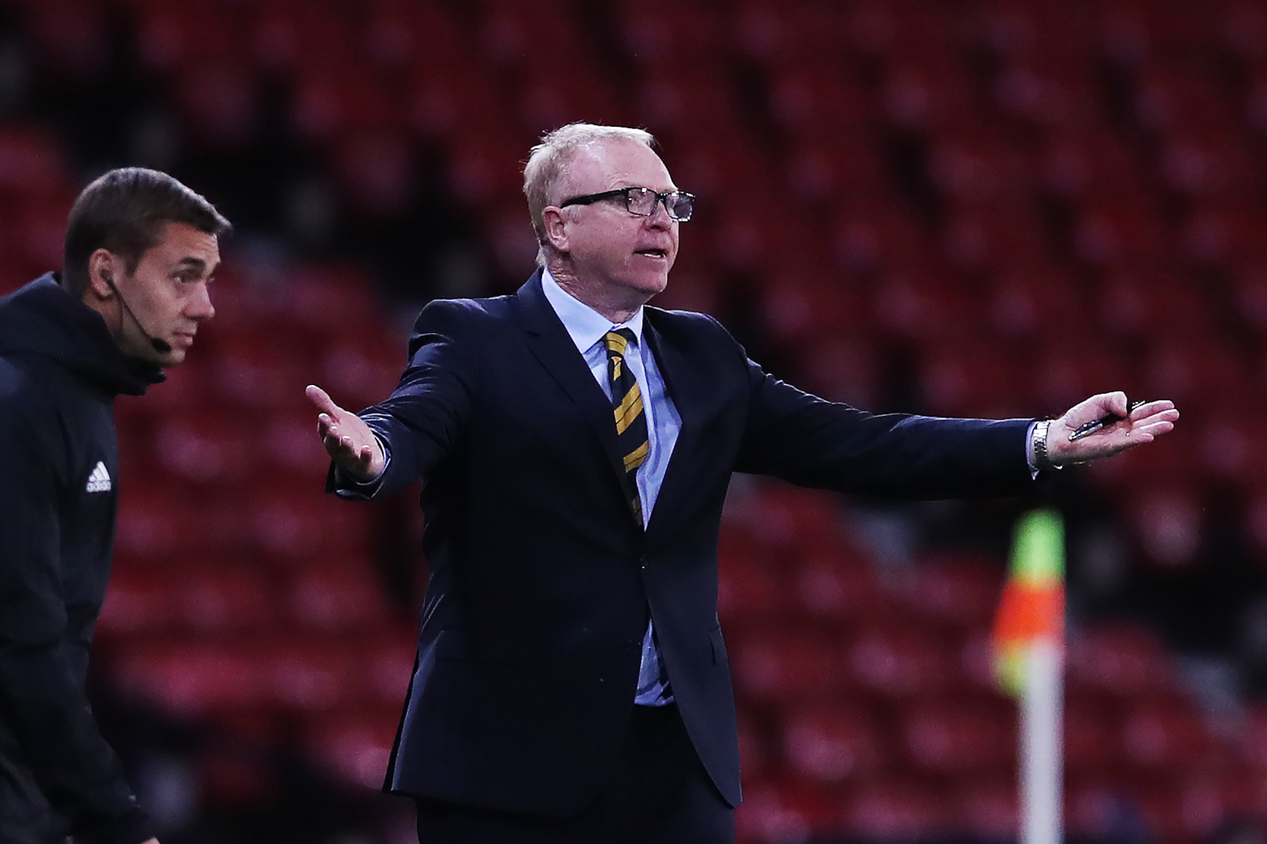 GLASGOW, SCOTLAND - OCTOBER 14: Scotland manger Alex McLeish reacts during the International Friendly match between Scotland and Portugal on October 14, 2018 in Glasgow, United Kingdom. (Photo by Ian MacNicol/Getty Images)