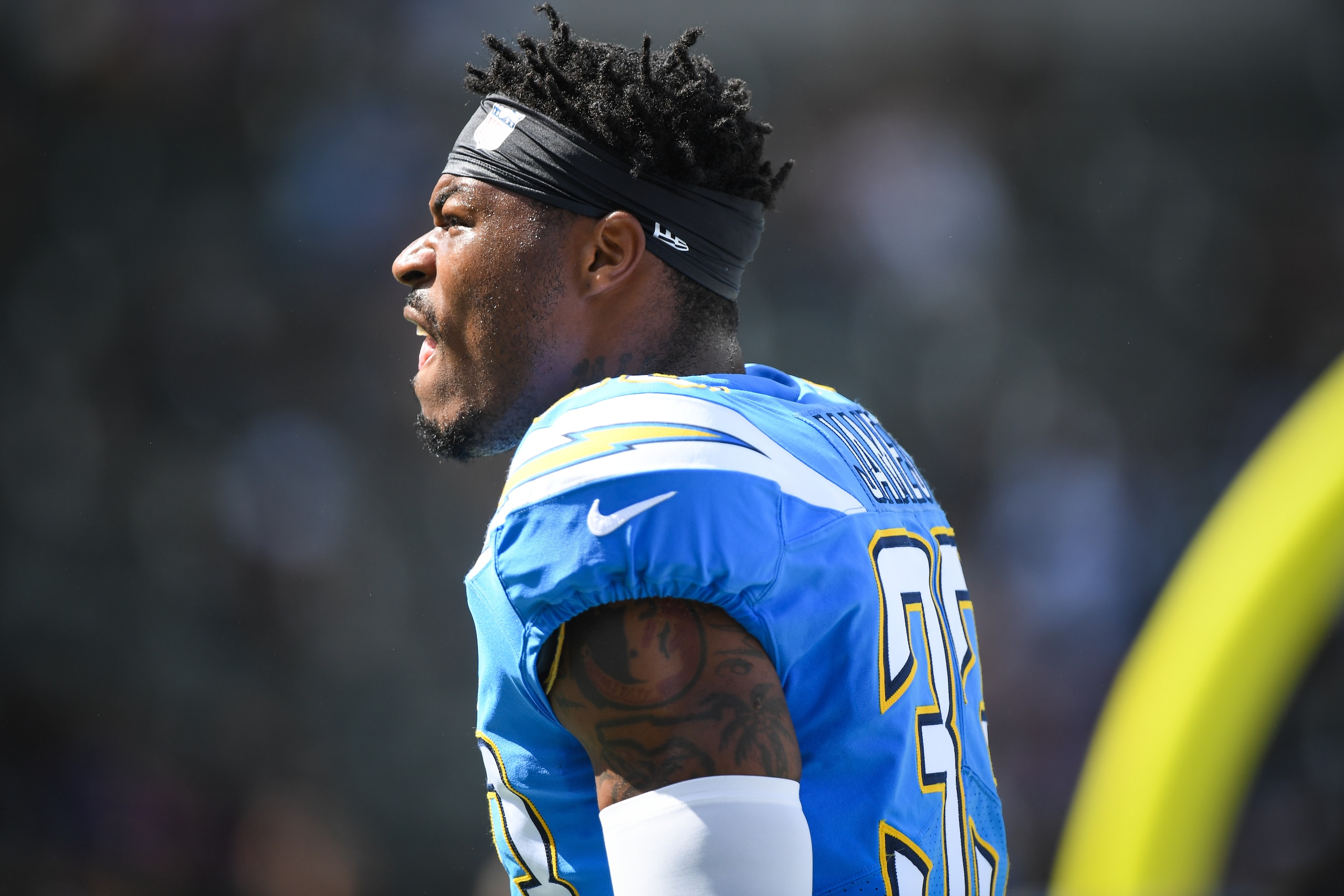 CARSON, CA - OCTOBER 07: Free safety Derwin James #33 of the Los Angeles Chargers warms up before the game against the Oakland Raiders at StubHub Center on October 7, 2018 in Carson, California. (Photo by Harry How/Getty Images) CARSON, CA - OCTOBER 07: Free safety Derwin James #33 of the Los Angeles Chargers warms up before the game against the Oakland Raiders at StubHub Center on October 7, 2018 in Carson, California. (Photo by Harry How/Getty Images)