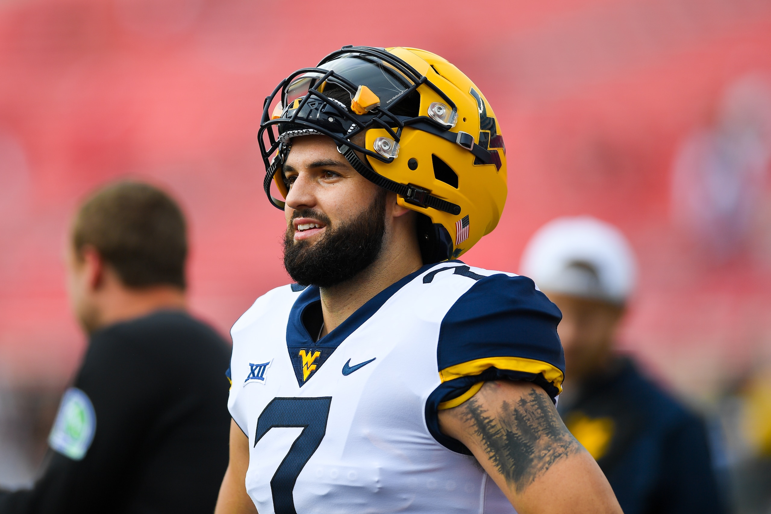 LUBBOCK, TX - SEPTEMBER 29: Will Grier #7 of the West Virginia Mountaineers stands on the field before the game against the Texas Tech Red Raiders on September 29, 2018 at Jones AT&T Stadium in Lubbock, Texas. West Virginia defeated Texas Tech 42-34. (Pho