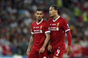 (L-R) Dejan Lovren of Liverpool FC, Virgil van Dijk of Liverpool FC during the UEFA Champions League final between Real Madrid and Liverpool on May 26, 2018 at NSC Olimpiyskiy Stadium in Kyiv, Ukraine(Photo by VI Images via Getty Images)