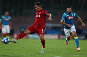 NAPLES, ITALY - OCTOBER 03: Roberto Firmino of Liverpool during the Group C match of the UEFA Champions League between SSC Napoli and Liverpool at Stadio San Paolo on October 3, 2018 in Naples, Italy. (Photo by Catherine Ivill/Getty Images)