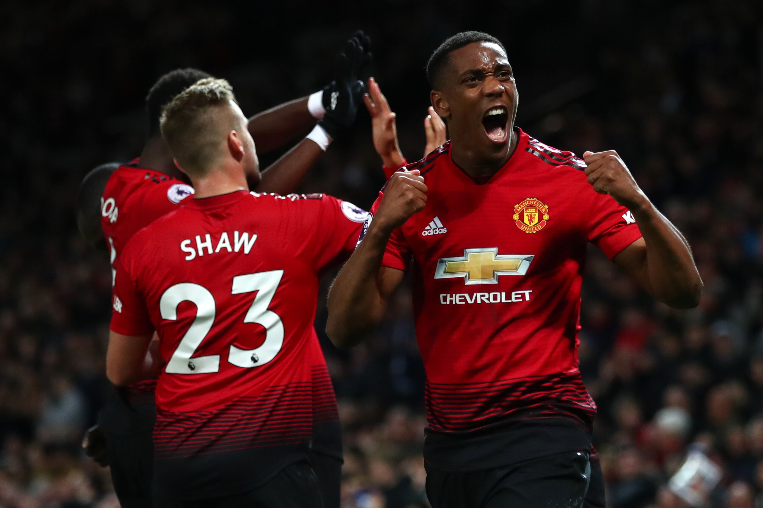 MANCHESTER, ENGLAND - OCTOBER 06:  Anthony Martial of Manchester United celebrates after his team's third goal during the Premier League match between Manchester United and Newcastle United at Old Trafford on October 6, 2018 in Manchester, United Kingdom.