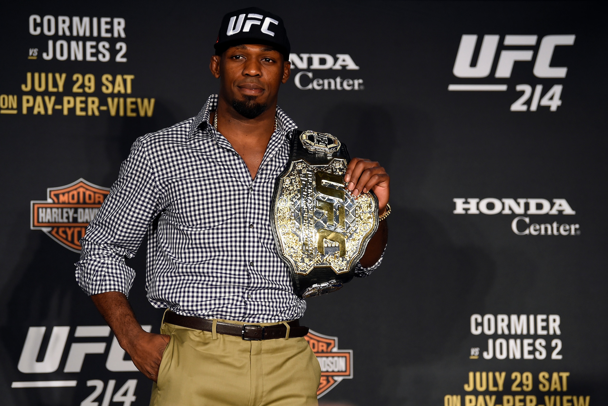 ANAHEIM, CA - JULY 29:  Jon Jones speaks to the media during the UFC 214 post fight press conference inside the Honda Center on July 29, 2017 in Anaheim, California. (Photo by Jeff Bottari/Zuffa LLC/Zuffa LLC via Getty Images)