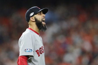 HOUSTON, TX - OCTOBER 18: David Price #24 of the Boston Red Sox reacts in the sixth inning against the Houston Astros during Game Five of the American League Championship Series at Minute Maid Park on October 18, 2018 in Houston, Texas. (Photo by Elsa/G HOUSTON, TX - OCTOBER 18: David Price #24 of the Boston Red Sox reacts in the sixth inning against the Houston Astros during Game Five of the American League Championship Series at Minute Maid Park on October 18, 2018 in Houston, Texas. (Photo by Elsa/G