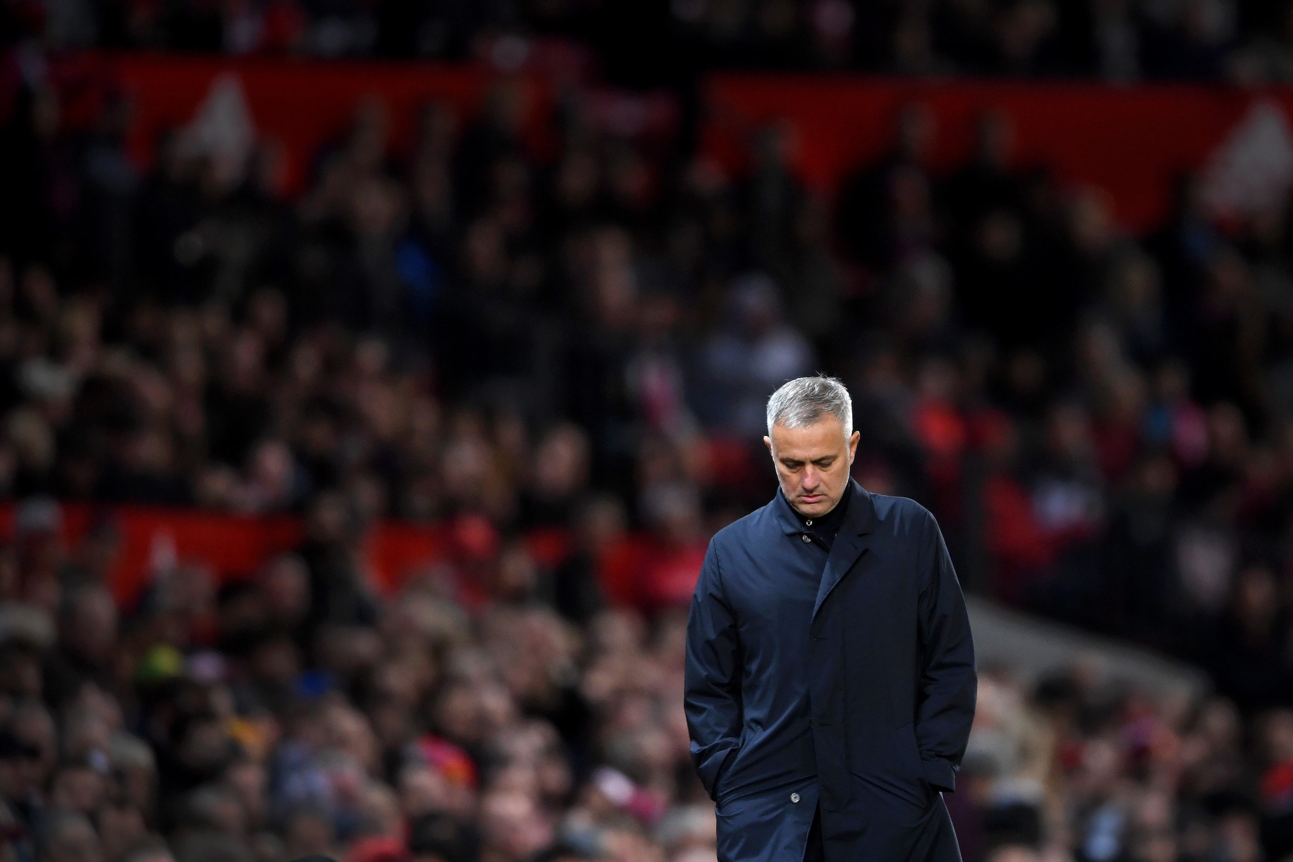 MANCHESTER, ENGLAND - OCTOBER 06:  Jose Mourinho, Manager of Manchester United looks dejected during the Premier League match between Manchester United and Newcastle United at Old Trafford on October 6, 2018 in Manchester, United Kingdom.  (Photo by Laure
