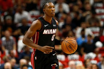 MIAMI, FL - OCTOBER 20:  Josh Richardson #0 of the Miami Heat dribbles with the ball against the Charlotte Hornets at American Airlines Arena on October 20, 2018 in Miami, Florida. NOTE TO USER: User expressly acknowledges and agrees that, by downloading 