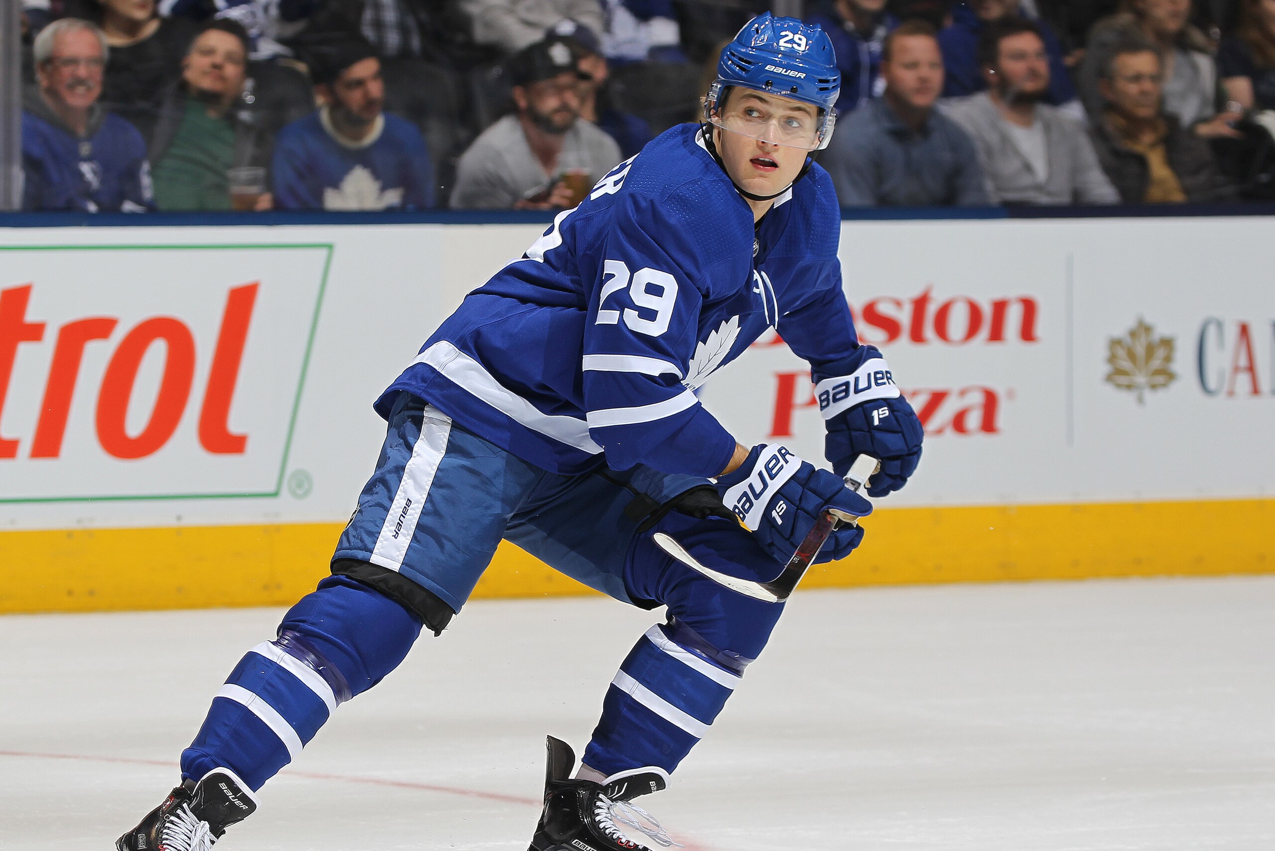 TORONTO, ON - APRIL 2: William Nylander #29 of the Toronto Maple Leafs skates against the Buffalo Sabres during an NHL game at the Air Canada Centre on April 2, 2018 in Toronto, Ontario, Canada. The Maple Leafs defeated the Sabres 5-2. (Photo by Claus An TORONTO, ON - APRIL 2: William Nylander #29 of the Toronto Maple Leafs skates against the Buffalo Sabres during an NHL game at the Air Canada Centre on April 2, 2018 in Toronto, Ontario, Canada. The Maple Leafs defeated the Sabres 5-2. (Photo by Claus An