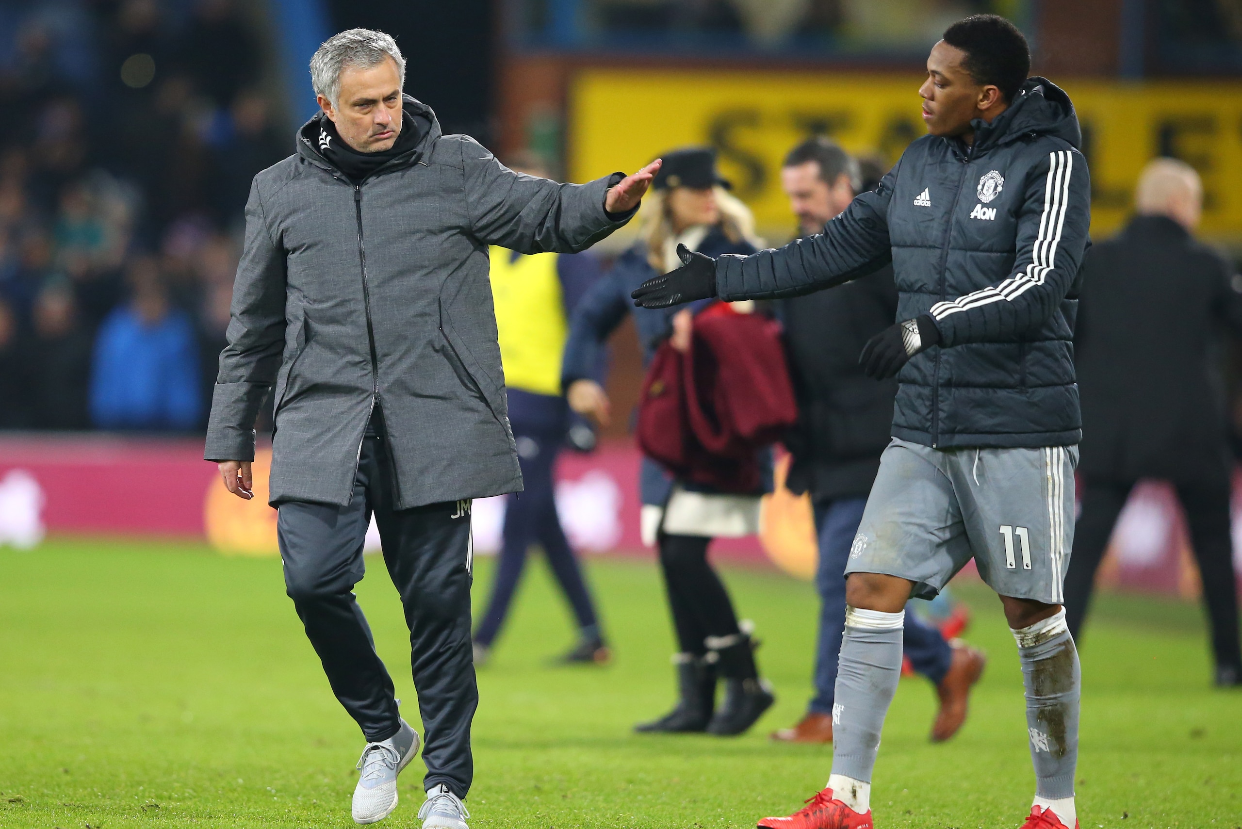 BURNLEY, ENGLAND - JANUARY 20: Jose Mourinho, Manager of Manchester United and Anthony Martial of Manchester United celebrate victory after the Premier League match between Burnley and Manchester United at Turf Moor on January 20, 2018 in Burnley, England BURNLEY, ENGLAND - JANUARY 20: Jose Mourinho, Manager of Manchester United and Anthony Martial of Manchester United celebrate victory after the Premier League match between Burnley and Manchester United at Turf Moor on January 20, 2018 in Burnley, England