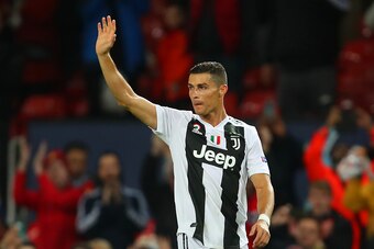 MANCHESTER, ENGLAND - OCTOBER 23:  Cristiano Ronaldo of Juventus waves at the end of the Group H match of the UEFA Champions League between Manchester United and Juventus at Old Trafford on October 23, 2018 in Manchester, United Kingdom. (Photo by Robbie 