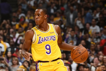 LOS ANGELES, CA - OCTOBER 20:  Rajon Rondo #9 of the Los Angeles Lakers handles the ball against the Houston Rockets on October 20, 2018 at STAPLES Center in Los Angeles, California. NOTE TO USER: User expressly acknowledges and agrees that, by downloadin